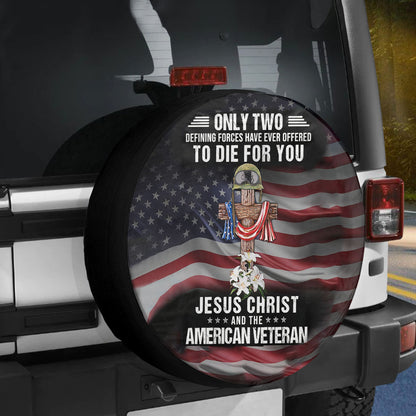 Petthouse | Jesus Christ And The American Veteran Spare Tire Cover Wheel Cover Jesus Believer Tire Protector