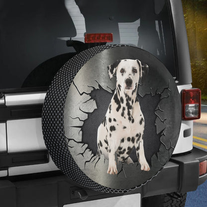 Petthouse | Dalmatian Spare Tire Cover With Backup Camera Hole Crack Metal Printing Wheel Cover