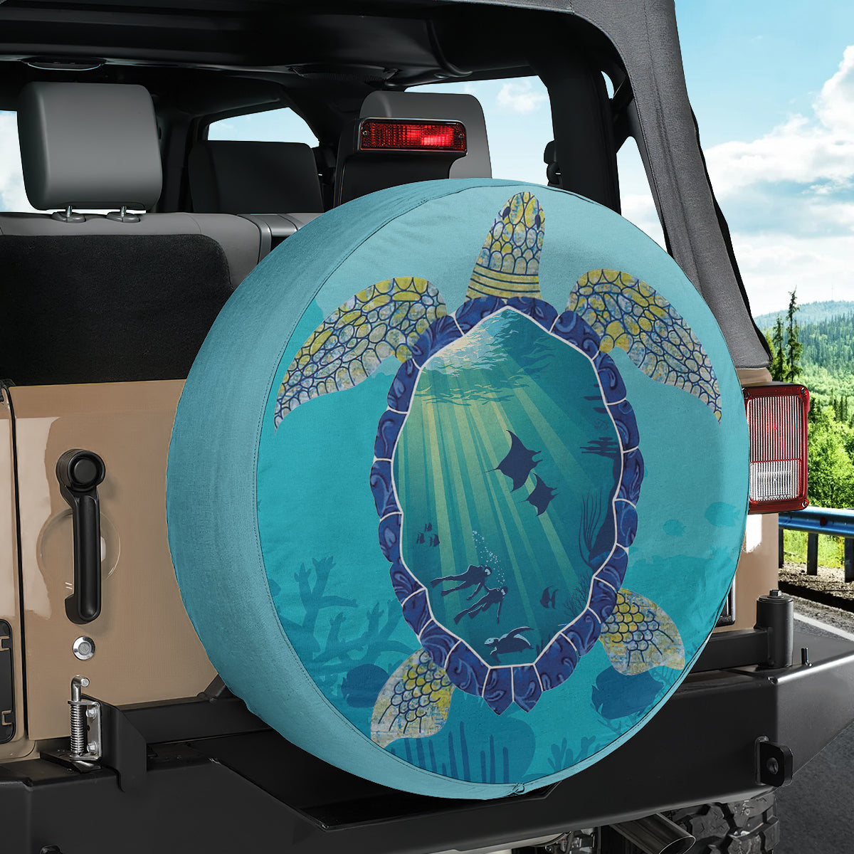 Petthouse | Beautiful Turtle Print Spare Tire Cover Ocean Life Durable Tire Protector Blue Canvas Tire