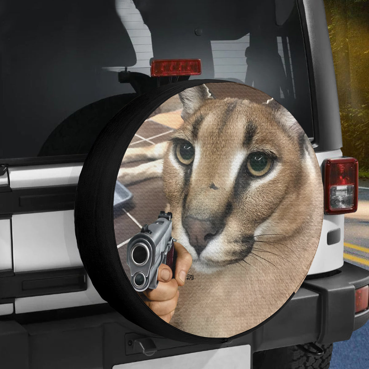 Petthouse | Lynx Cat With Gun Spare Tire Cover Lynx Cat Shoot Wheel Cover Lynx Cat Lover Gift Funny Gift