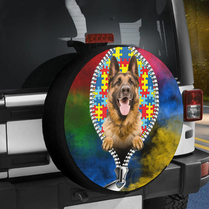 Petthouse | German Shepherd Autism Acceptance Spare Tire Cover Neurodiversity Wheel Cover Autistic Pride