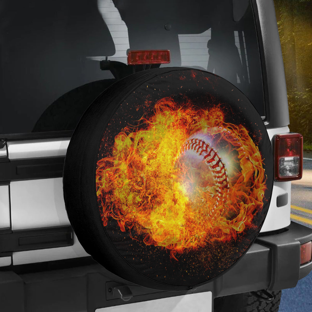 Petthouse | A Flame Baseball Ball Floating In The Air Spare Tire Cover, Softball Player Lovers