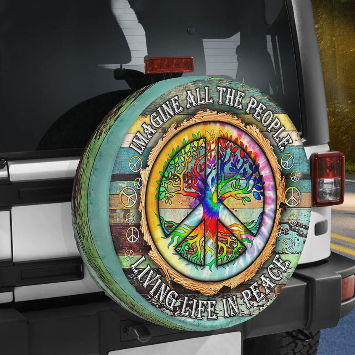 Petthouse | Rainbow Peace Sign Spare Tire Cover Jesus Believer Camper Tire Cover Religious Tire Protector