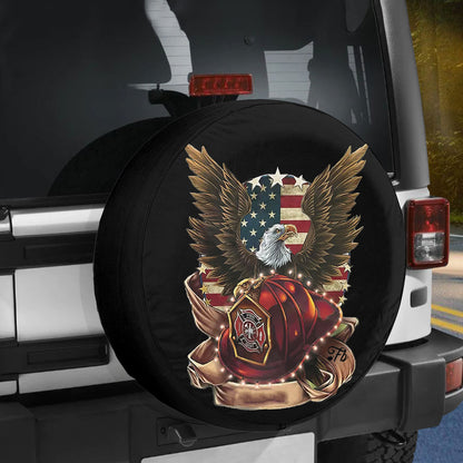 Petthouse | Bald Eagle American Flag Firefighter Spare Tire Cover Fireman Fire Dept Gift For Him