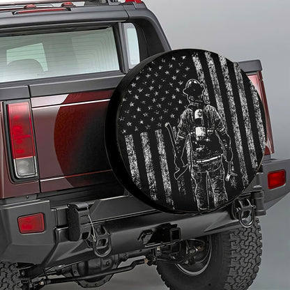 Petthouse | Firefighter American Flag Grunge Spare Tire Cover Firefighter First In Last Out Fireman Gift