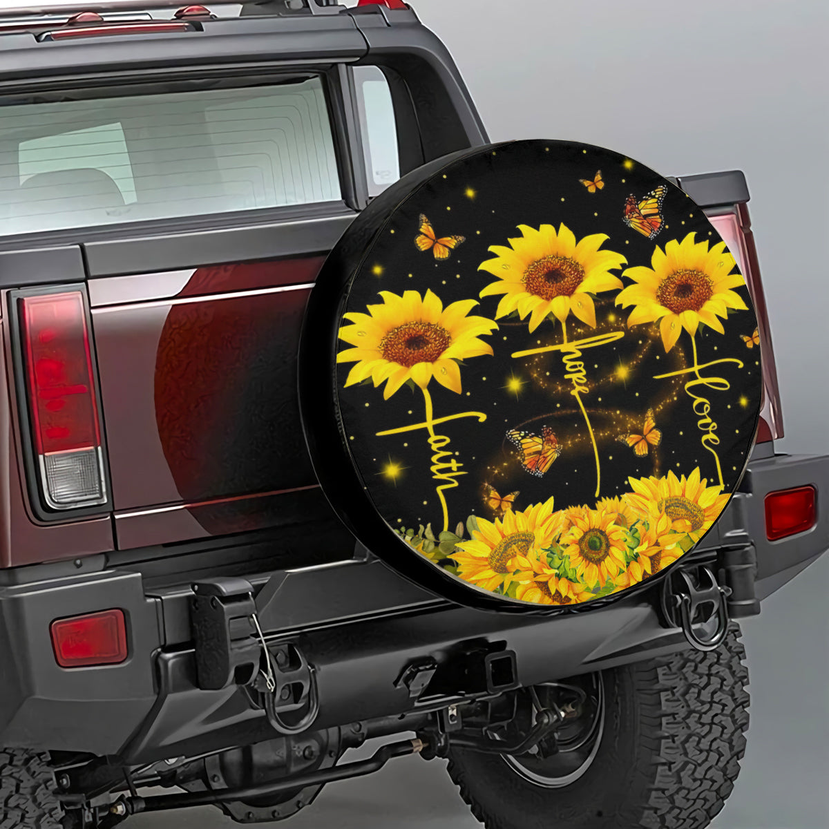 Petthouse | Sunflower Spare Tire Cover Sunflower Butterfly Faith Hope Love Christian Gift New Car Gift