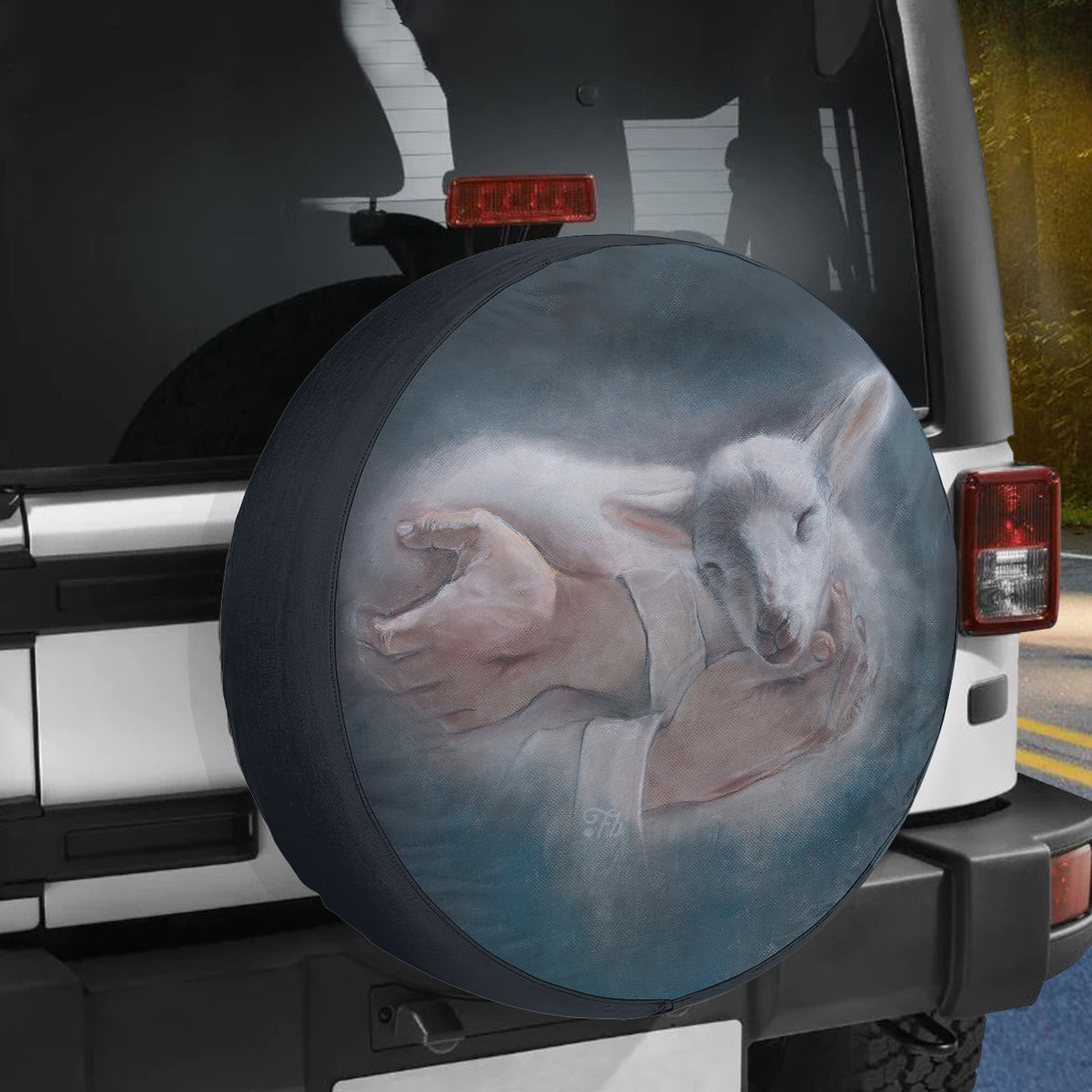 Petthouse | Jesus Shepherd Holding Lamb Chalk Drawing, God Hand Lamb Spare Tire Cover, Jesus Lover