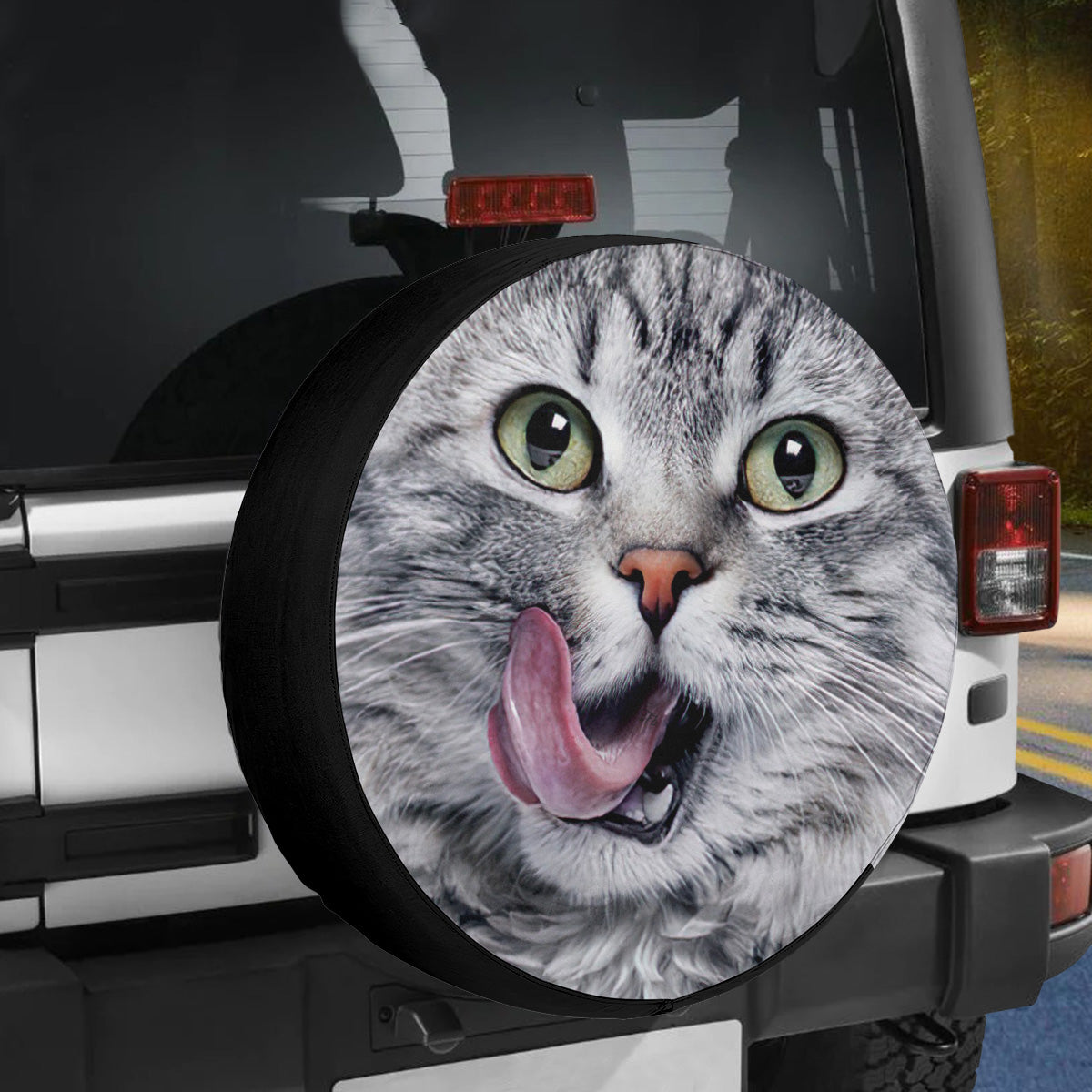 Petthouse | Long Hair Gray Cat Funny Cat Tire Cover Animal Tire Wheel Cover Cat Lover Cover Car Accessories