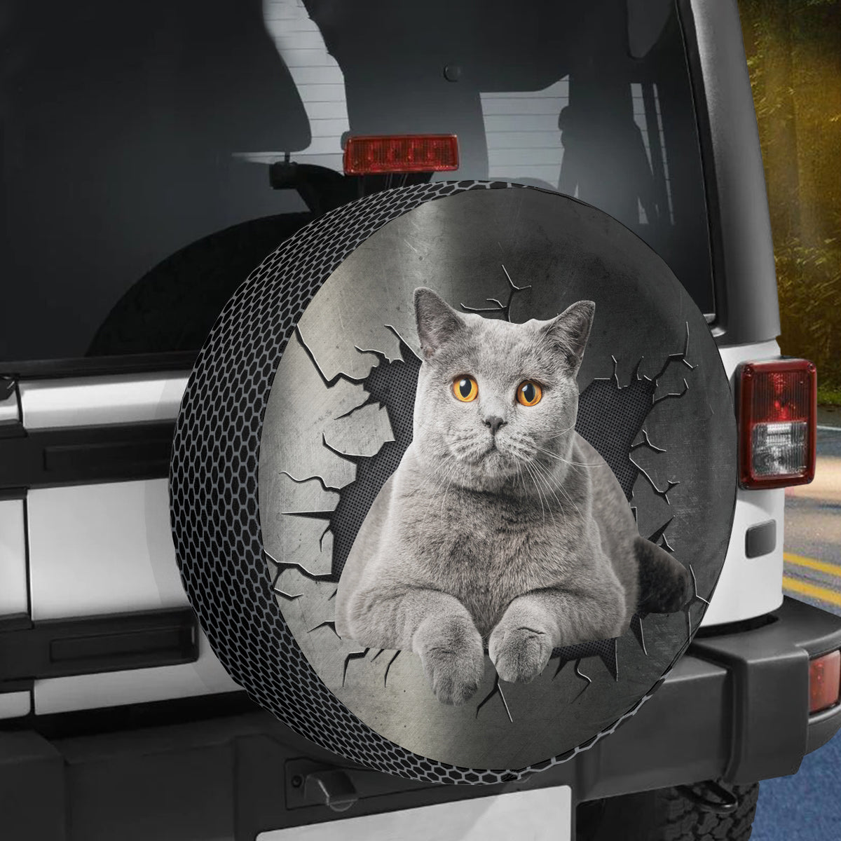 Petthouse | British Shorthair Cat Tire Protector Lying Fat Cat Wheel Tire Covers With Crack Hole Fun