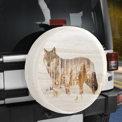 Petthouse | Wolf Shape In Natural Landscape Spare Tire Cover, Wolf Lover, Animal Spare Tire Cover