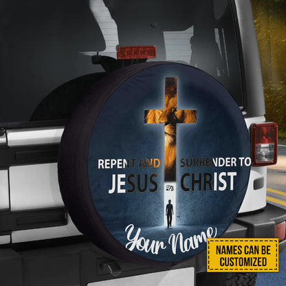 Petthouse | Customized Tire Cover Lion Jesus Cross Cover Repent And Surrender Wrap Christ Cross Cover Decor