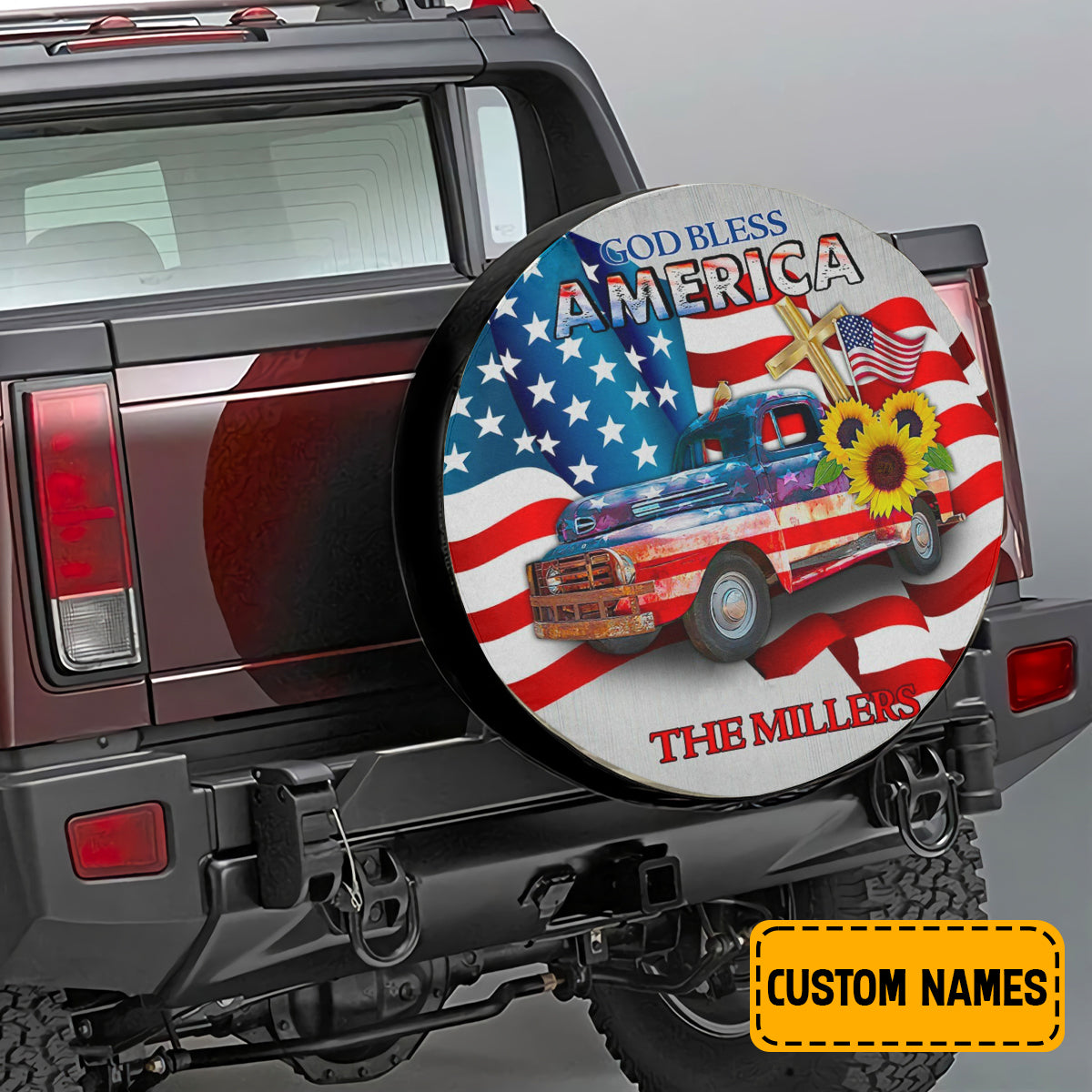 Petthouse | Customized Wheel Cover God Bless America Spare Tire Cover American Flag Truck Sunflower Independence