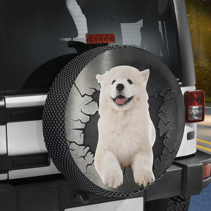 Petthouse | Samoyed Puppy Weather-resistant Spare Tire Cover Dog Wheel Cover Samoyed Peek Out Fun Car Decor