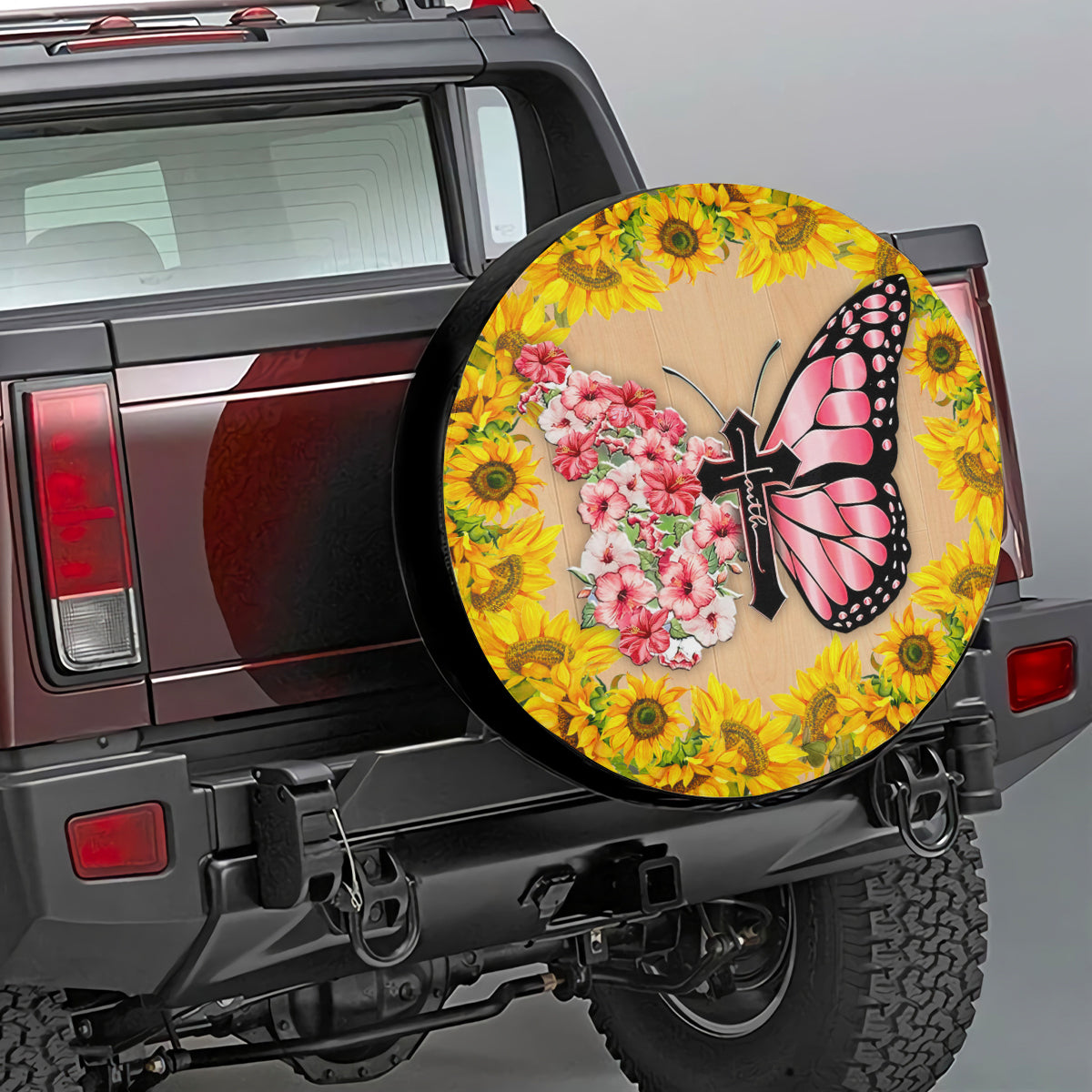 Petthouse | Christ Butterfly Tire Cover Hibiscus Pattern Tire Cover Sunflower Pattern Cover Car Decoration