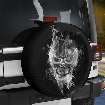 Petthouse | Skull Smoke Spare Tire Cover Horror Skull Skeleton Bones Spare Wheel Cover Truck Decoration