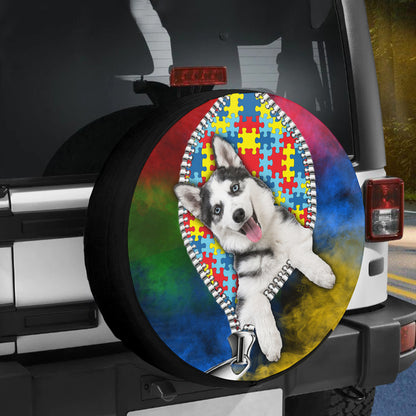 Petthouse | Husky Siberian Puppy Autism Awareness Tire Protector Autism Dog Puzzles Case Cover Dog Ower Gifts