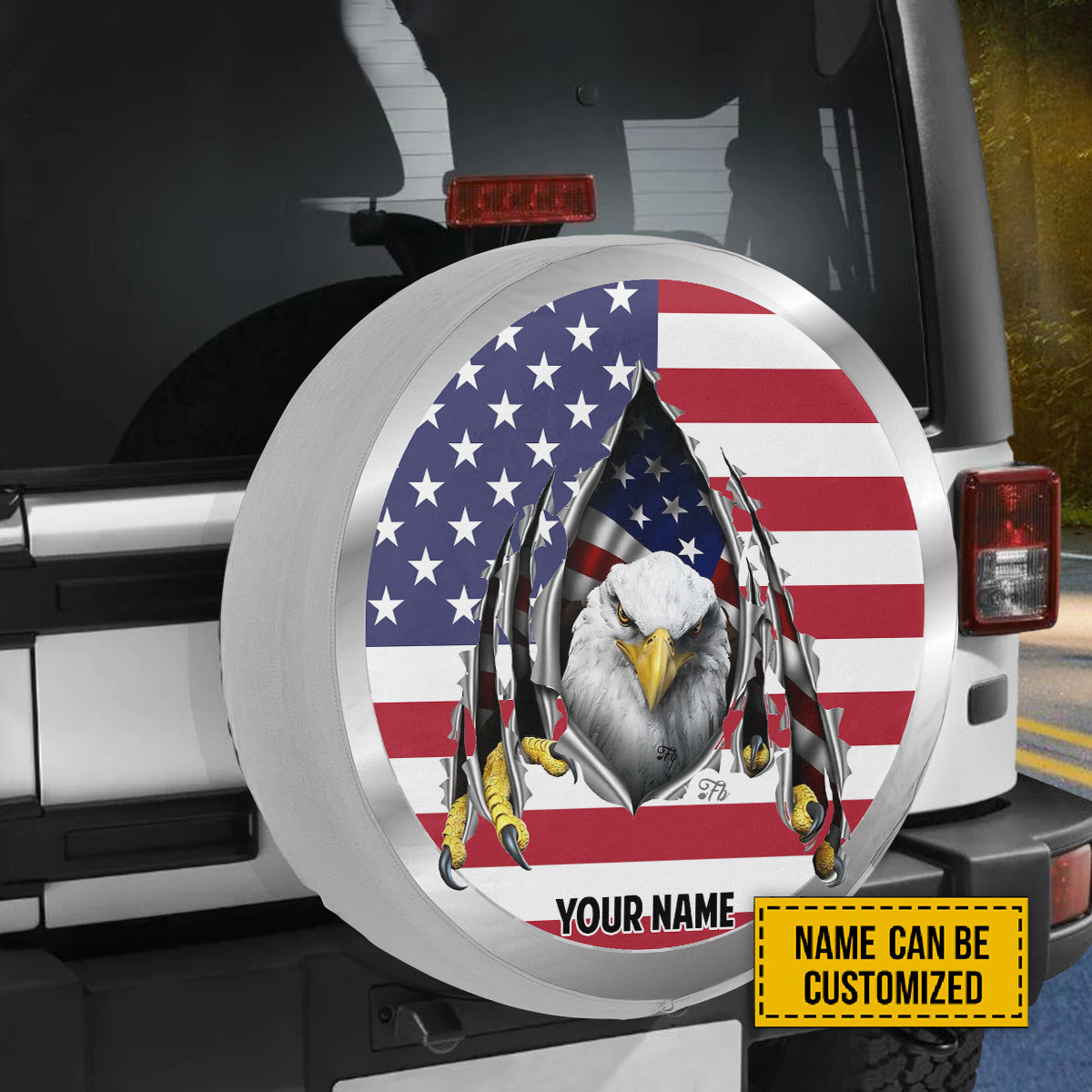 Petthouse | Customized Eagle American Flag Spare Tire Cover Eagle American Flag Torn Metal Pride American