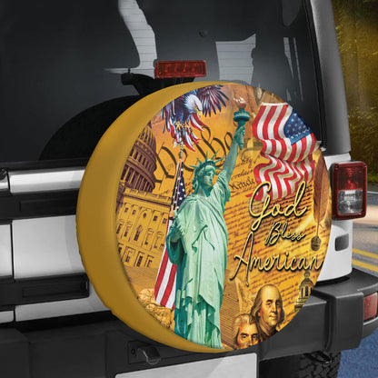 Petthouse | God Bless American Happy 4th Of July Spare Tire Cover Us Statue Of Liberty Eagle Truck Cover