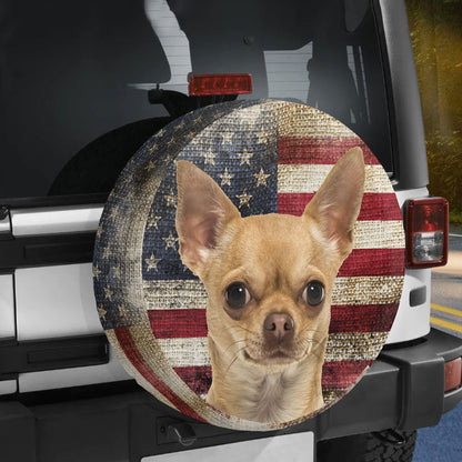 Petthouse | Chihuahua Dog Wheel Tire Covers Burlap American Flag Print Spare Wheel Cover For Independence Day