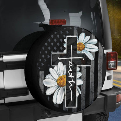 Petthouse | Faith Christian Cross Daisy Us Flag Spare Tire Cover Truck Decor God Lovers Gift Religious Gift