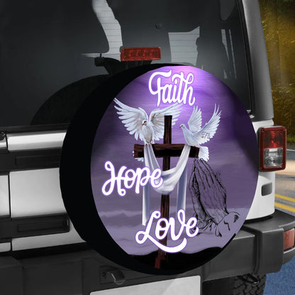 Petthouse | Faith Hope Love Spare Tire Cover Dove Cross Hand Prayer Christian Jesus Religion