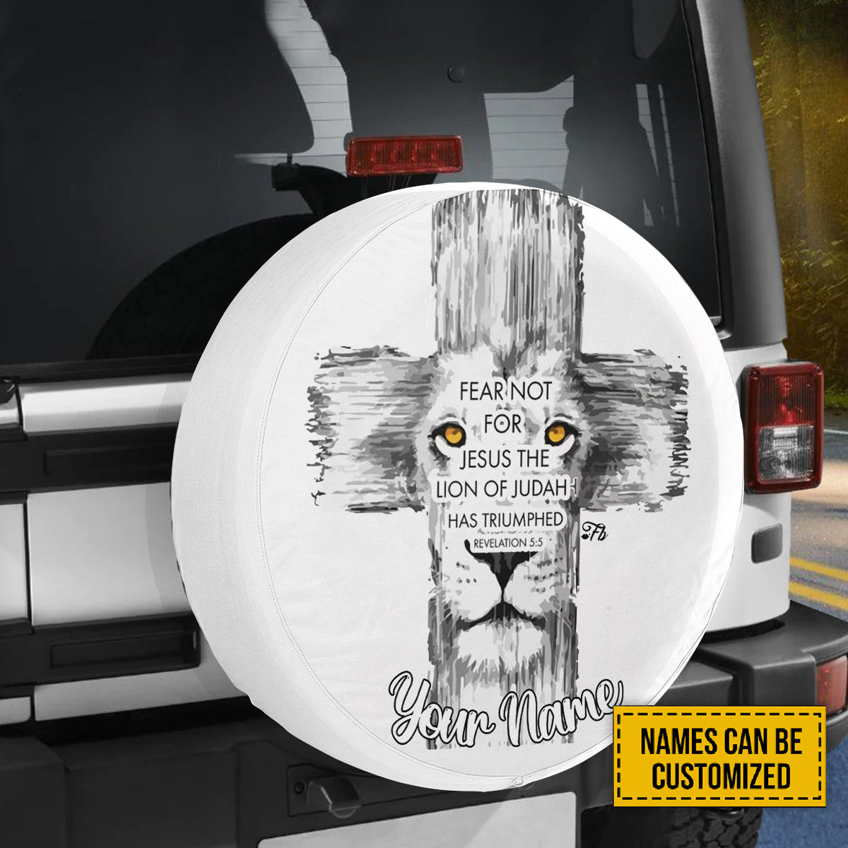 Petthouse | Customized Tire Cover Fear Not For Jesus Cover The Lion Of Judas Wrap Lion Cross Cover Car Decor