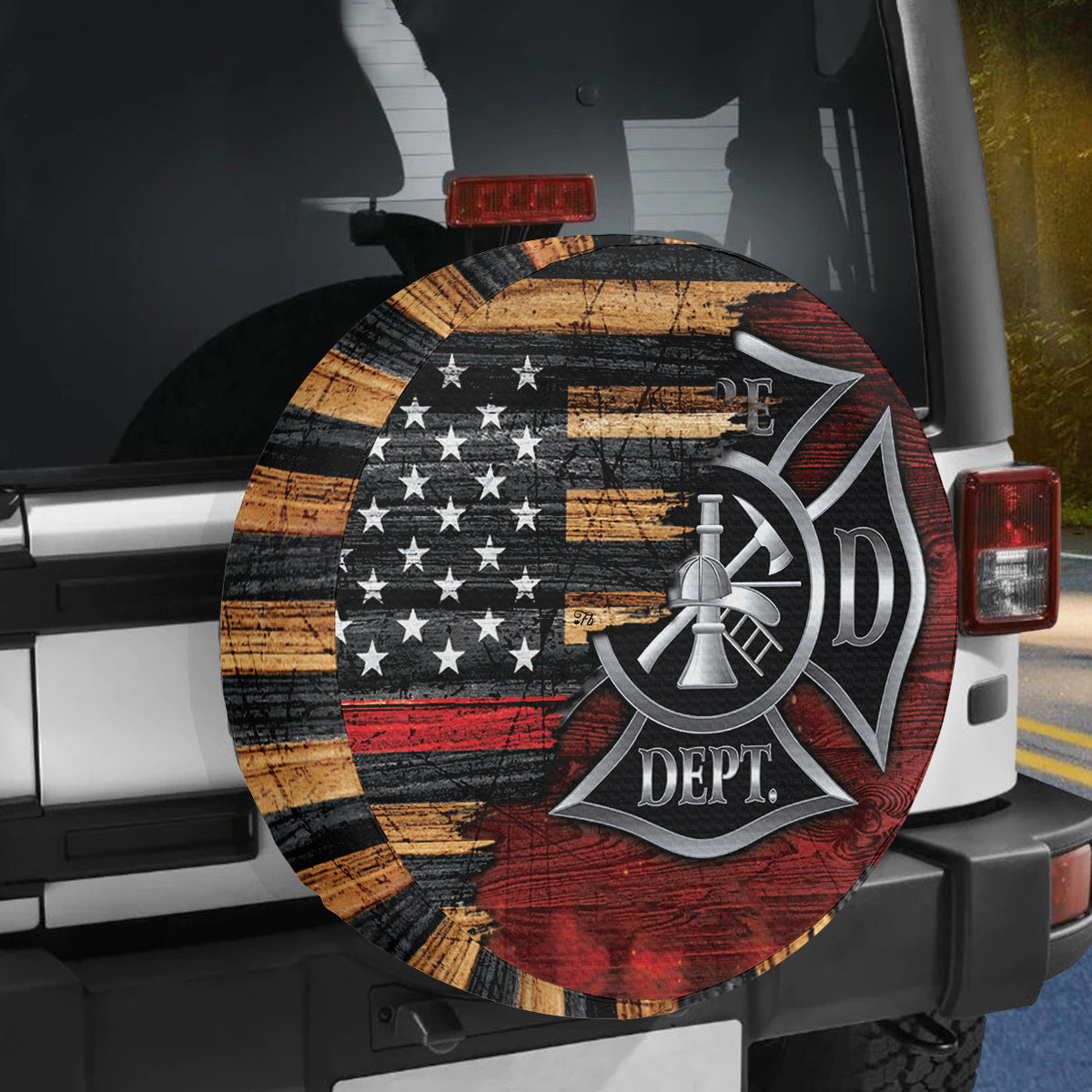 Petthouse | Firefighter Symbol Cover Firefighter Tire Cover American Wood Bar Cover Car Decoration