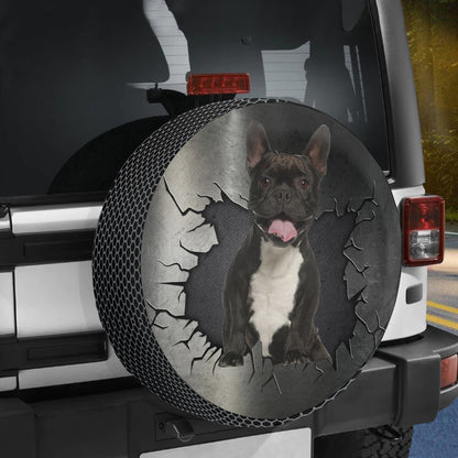 Petthouse | French Bulldog Cute Wheel Cover Dog Peeking Out Cracked Tire Cover Dog Mom Dad Fun Car Decor