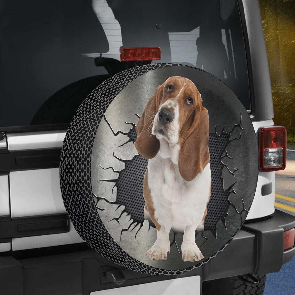 Petthouse | Basset Hound Funny Spare Tire Cover Hole Punched Wheel Cover Fun Car Decor Dog Lover Gifts