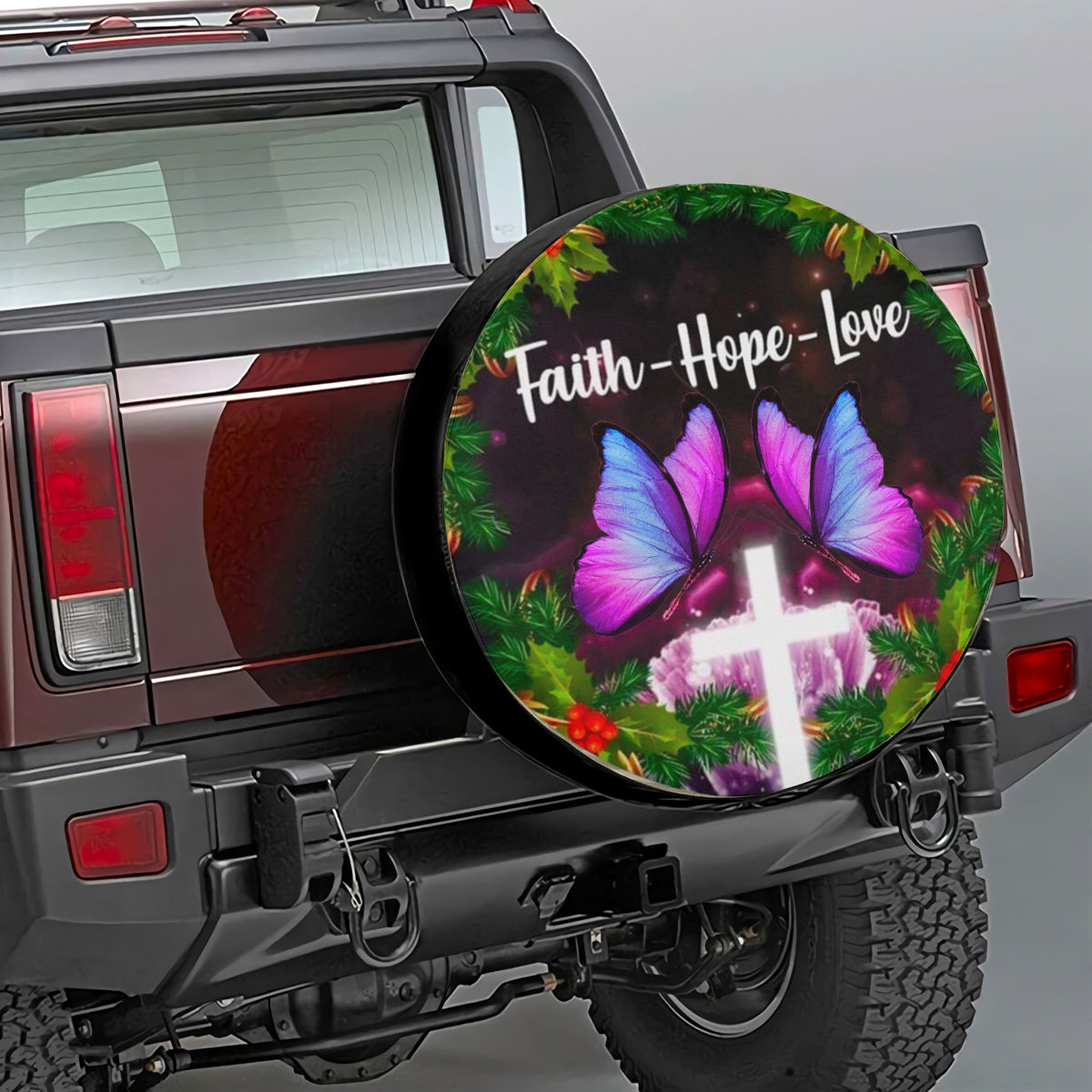 Petthouse | Faith Hope Lover Tire Cover Purple Butterfly Tire Cover Christmas Pattern Cover Car Decoration