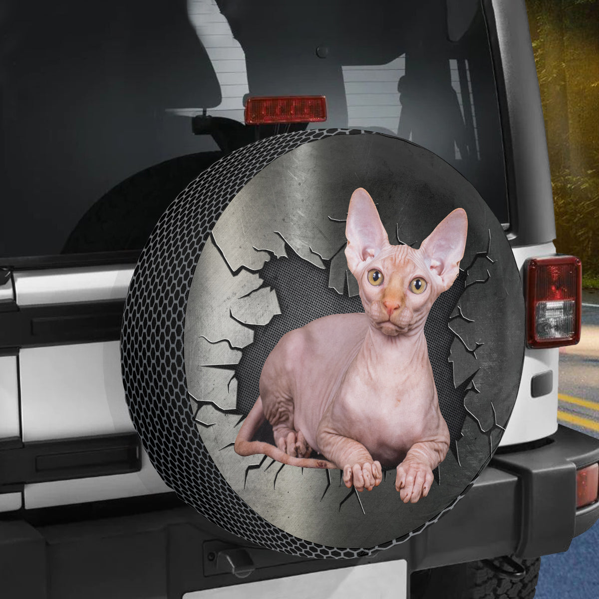 Petthouse | Sphynx Cat Car Tire Protector Sphynx Peeking Out Hole Spare Wheel Cover Cat Owner