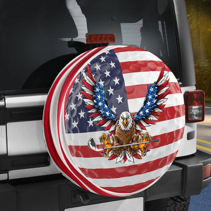 Petthouse | Bald Eagle American Flag Golfer Spare Wheel Cover Golfer Spare Tire Cover American Patriot Golfer