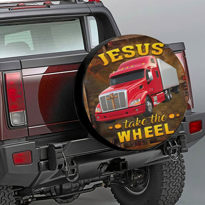 Petthouse | Red Truck Jesus Take The Wheel Spare Tire Cover Trucker Wheel Cover Trucker Gift