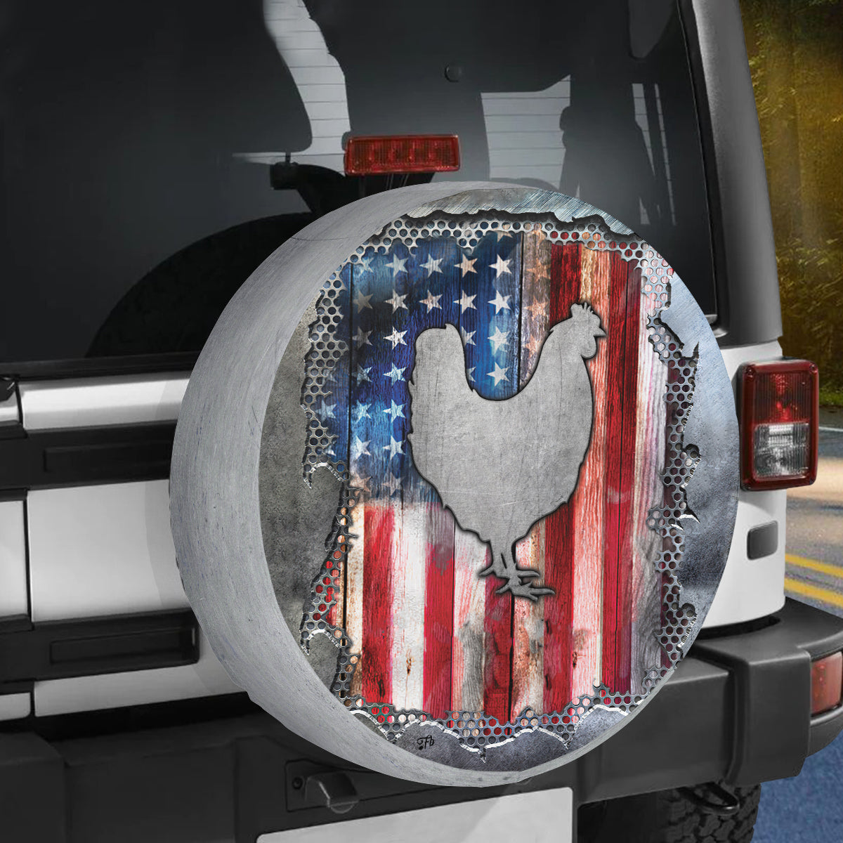 Petthouse | Chicken Spare Tire Cover Funny Chicken Tire Cover American Flag Tire Wrap Patriot Car Decoration