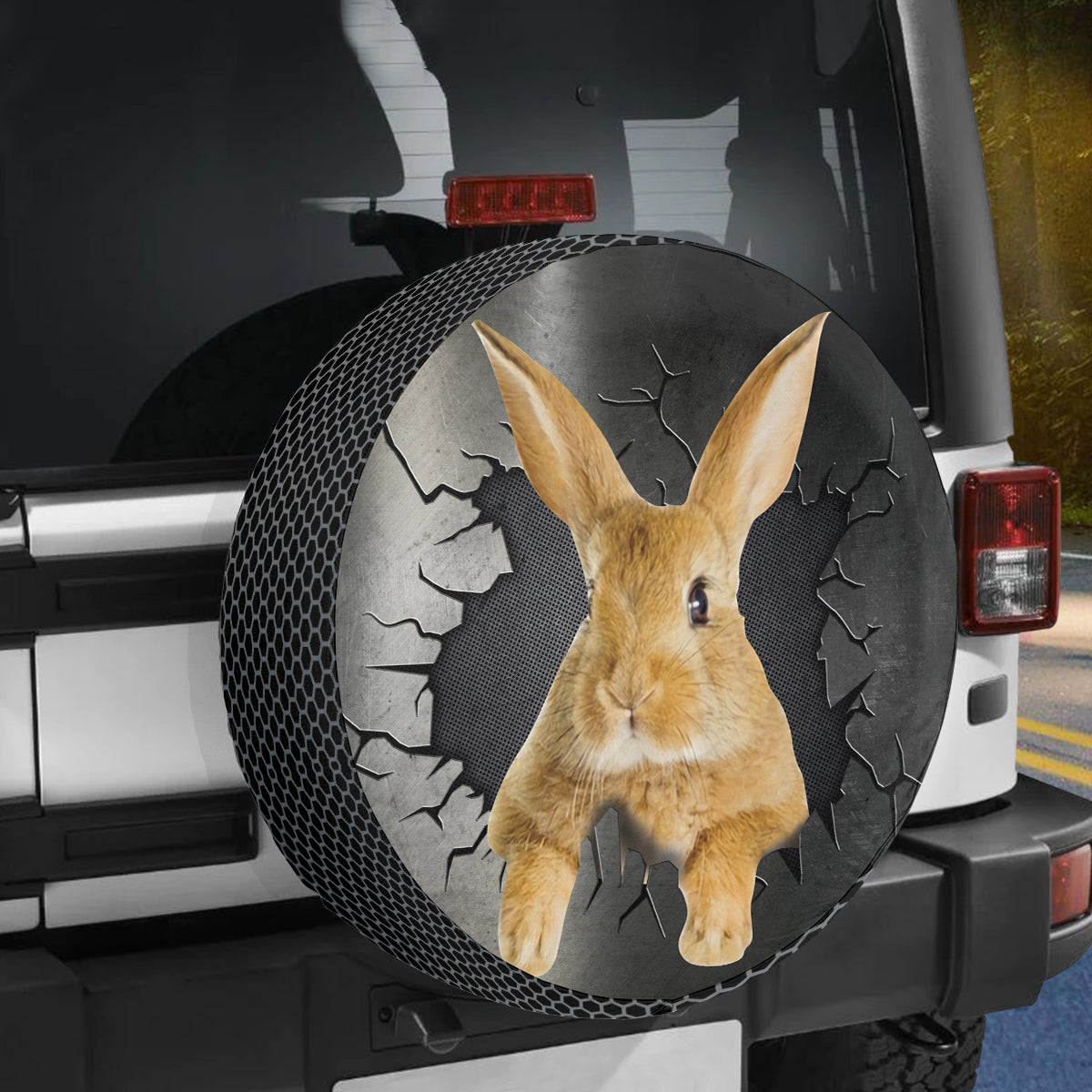 Petthouse | Rabbit Cute Wheel Tire Covers Bunny Breaking Wall Print Spare Wheel Cover Fun Car Decor Accessory