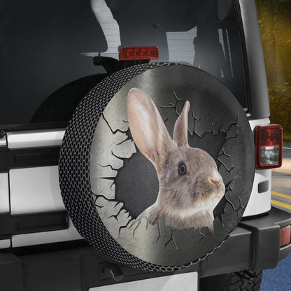 Petthouse | Gray Rabbit Portrait Camper Tire Cover Crack Hole Printed Durable Tire Protector For Animal Lovers