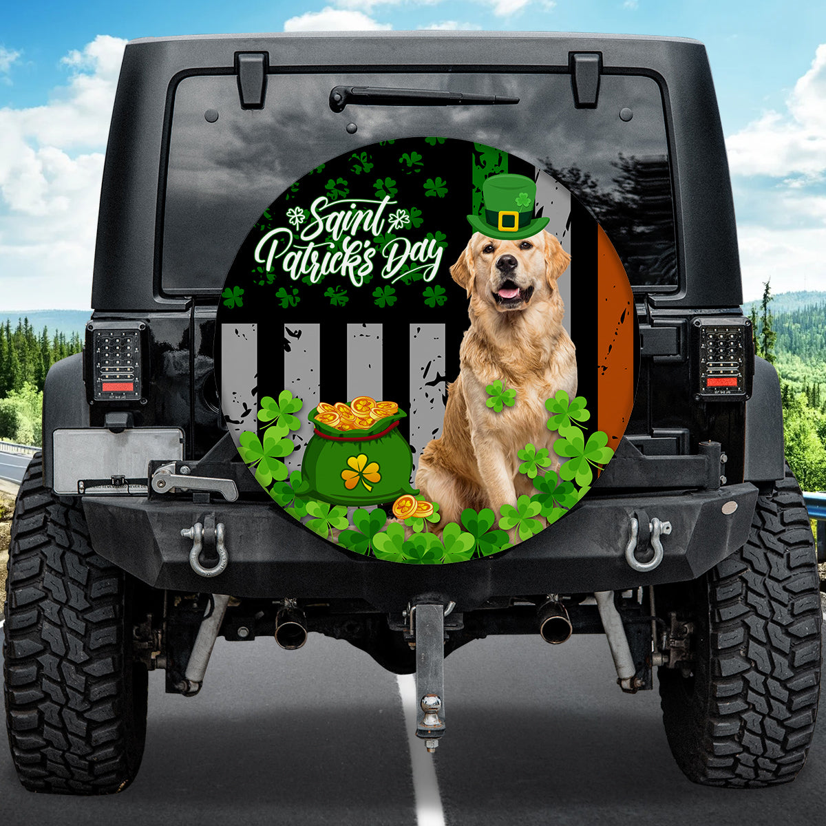 Petthouse | Golden Retriever Spare Tire Cover Happy St Patrick's Day Tire Cover Dog Lover Car Decorations