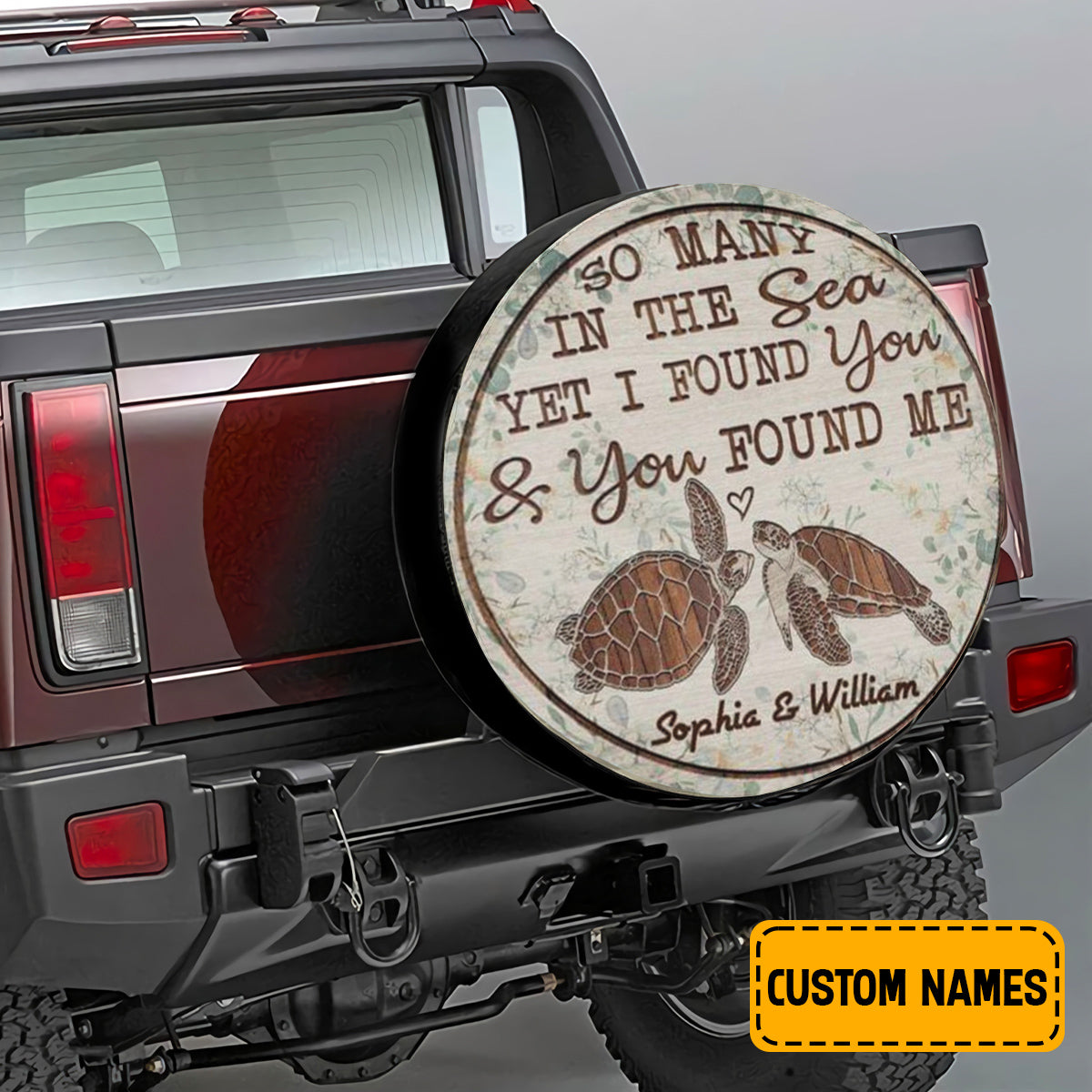 Petthouse | Custom Name Couple Turtle Spare Tire Cover You Found Me Wheel Cover Couple Gift