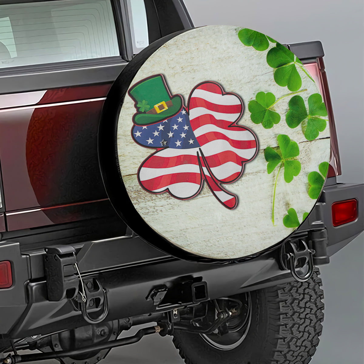 Petthouse | Lucky Shamrock Usa Flag Print Wheel Cover Patrick Day Hat Spare Tire Cover Farmhouse Vintage Style