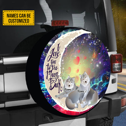 Petthouse | Customized Wolf Couple Spare Tire Cover Valentine I Love You To The Moon And Back