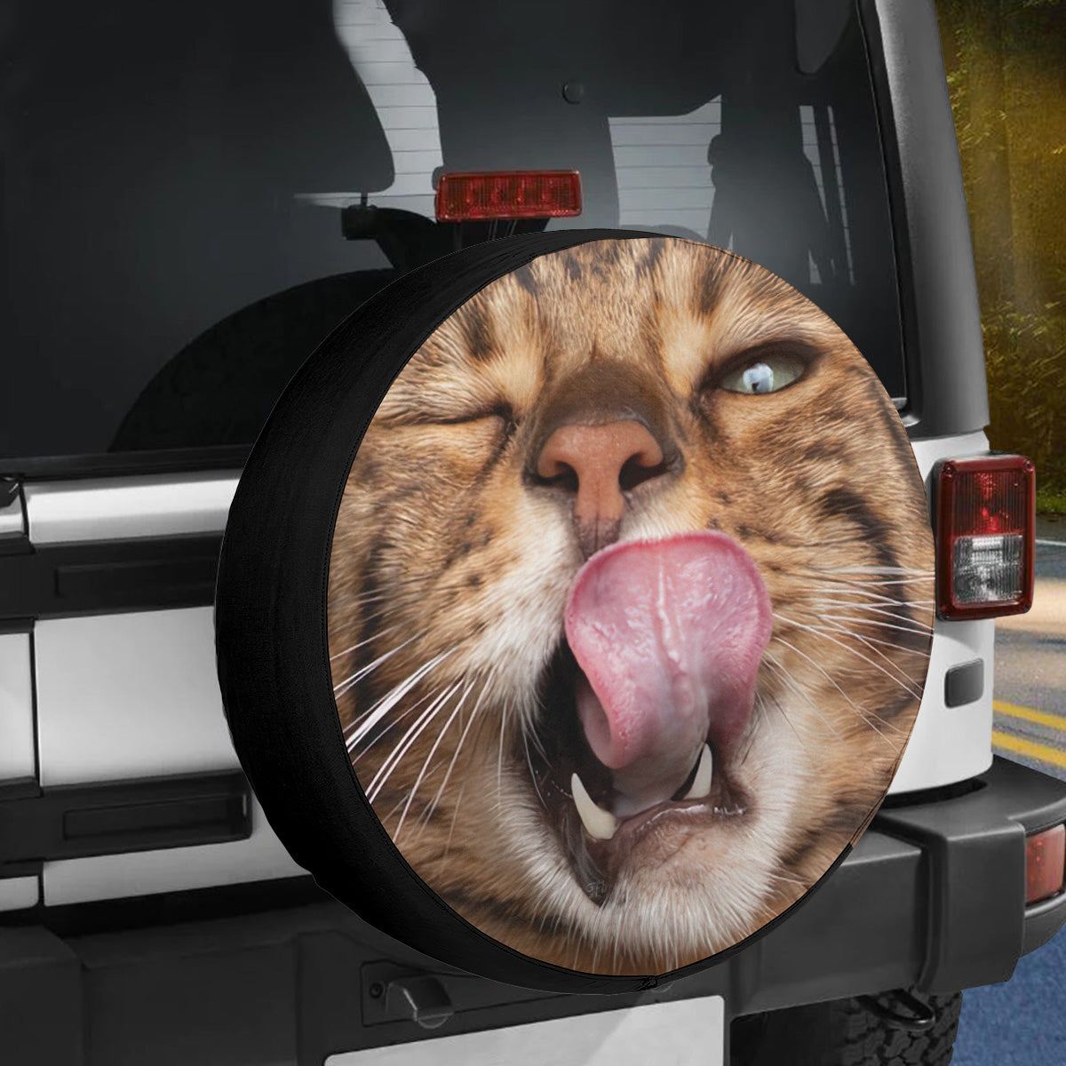 Petthouse | Bengal Cat Licking Lips Spare Tire Covers Wheel Cover Car Accessories Cat Lover Gifts Idea