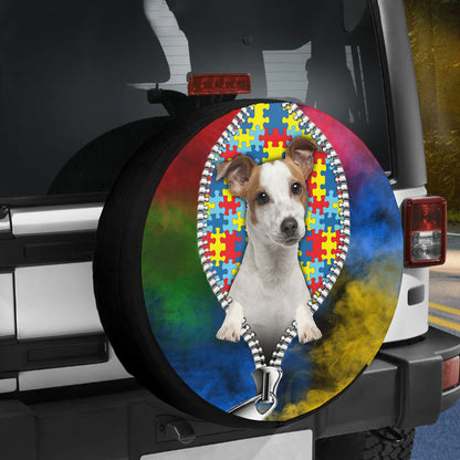 Petthouse | Jack Russell Terrier Autism Puzzle Piece Tire Cover Autism Awareness Wheel Protector Autistic