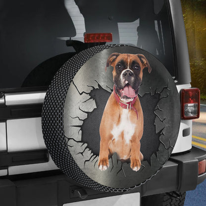 Petthouse | Boxer Peeking Out Crack Effect Spare Tire Cover Humourous Car Accessories Waterproof Durable