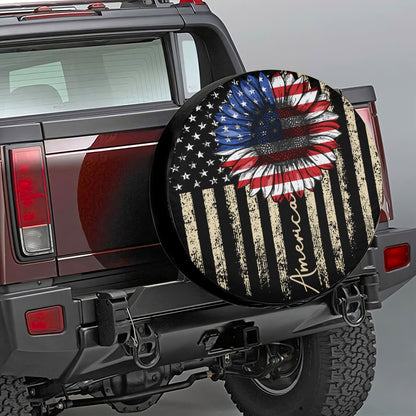 Petthouse | Sunflower American Flag Spare Tire Cover Sunflower Us Flag Vintage American Pride