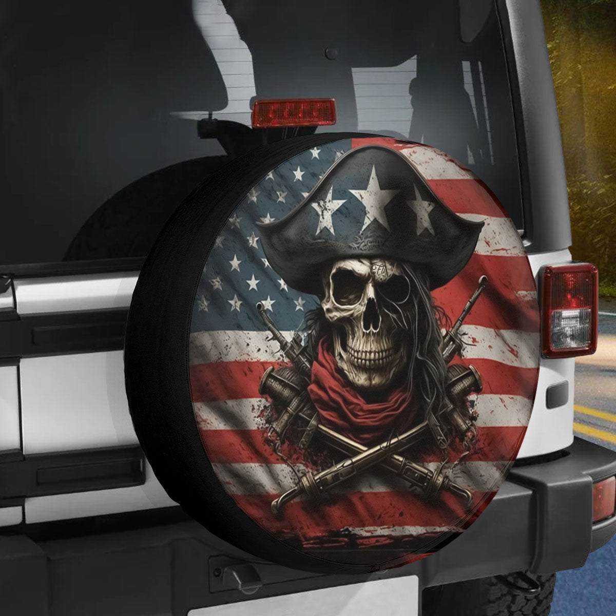 Petthouse | American Pirate Skull Spare Tire Cover Skull Skeleton Bones Car Accessory Truck Decoration