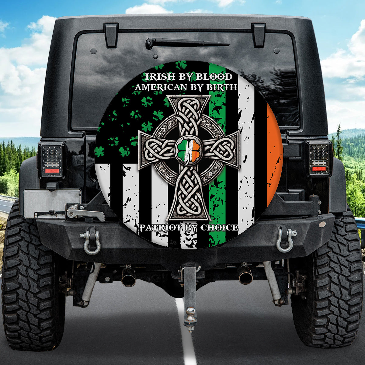 Petthouse | Celtic Cross Spare Tire Cover Irish Tire Cover Irish By Blood American By Birth For St Patrick's Day