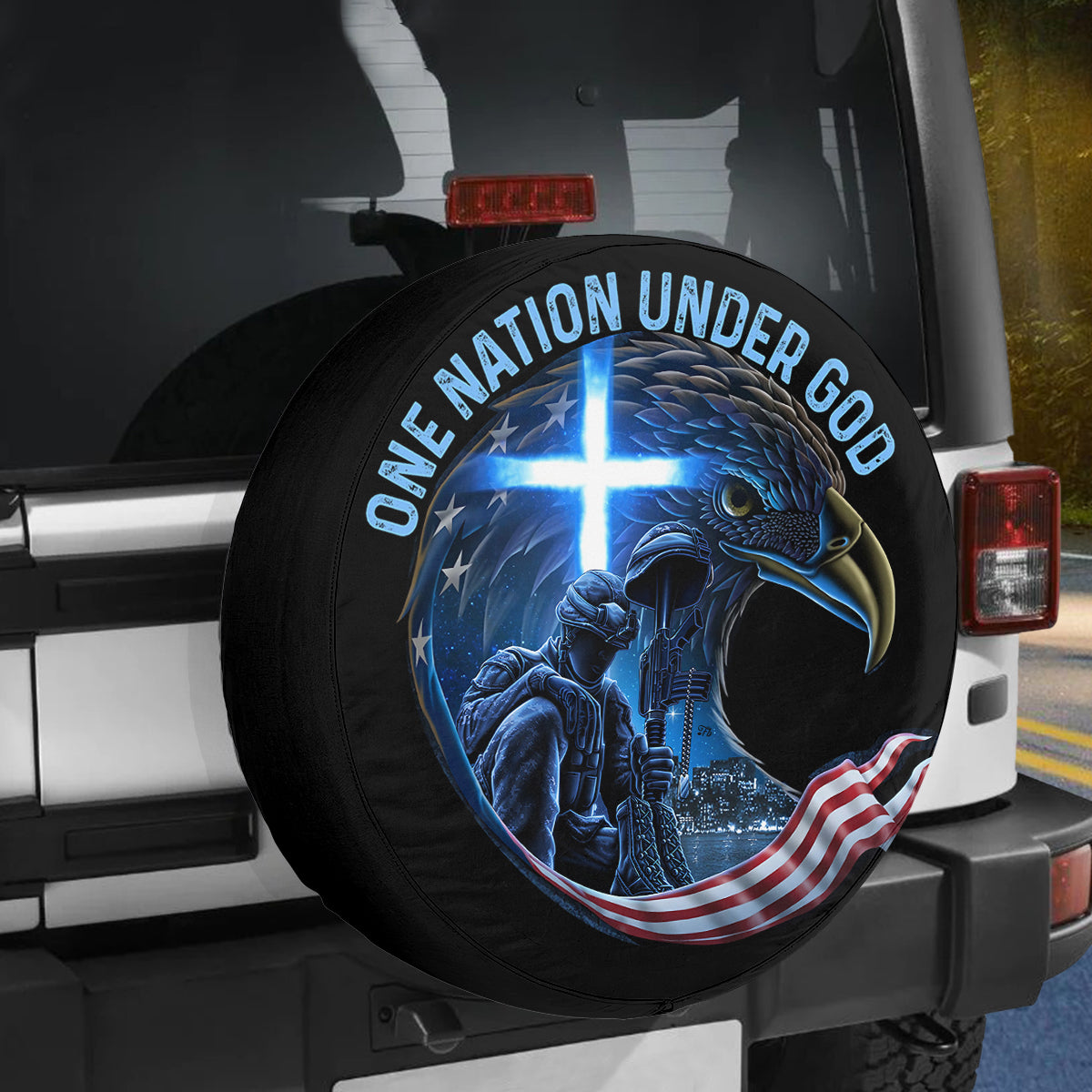 Petthouse | One Nation Under God Tire Cover Christ Spare Tire Cover Military Tire Cover Patriot Car Decor