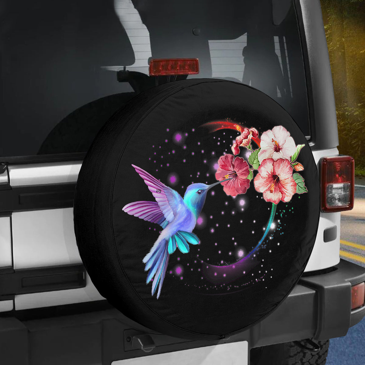 Petthouse | Hummingbird Hibiscus Flower Spare Tire Cover Hummingbird Wheel Cover Truck Trailer Accessory