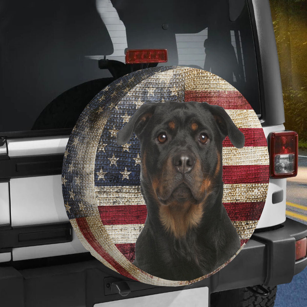 Petthouse | Rottweiler Tire Cover Dog American Flag Patriotic Wheel Tire Covers Weatherproof Tire