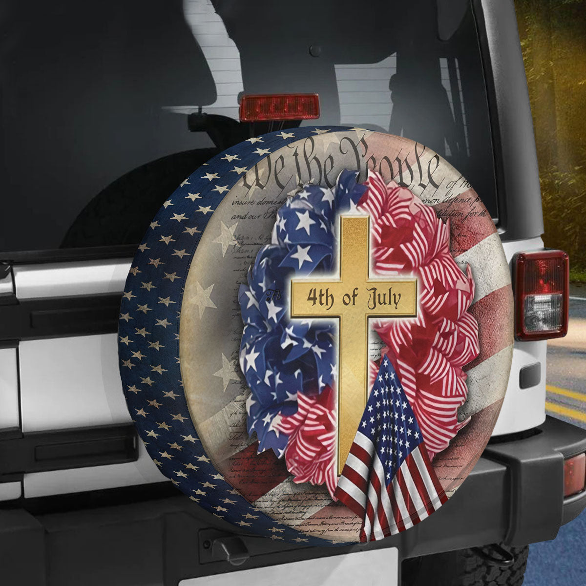 Petthouse | Christian Cross 4th Of July Spare Tire Cover Happy Independence Day American Lovers Gift